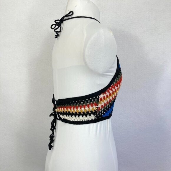 🔥 3/$15 🔥 Cropped Crochet Chevron Halter Top Festival Beachy Boho S - Picture 5 of 7